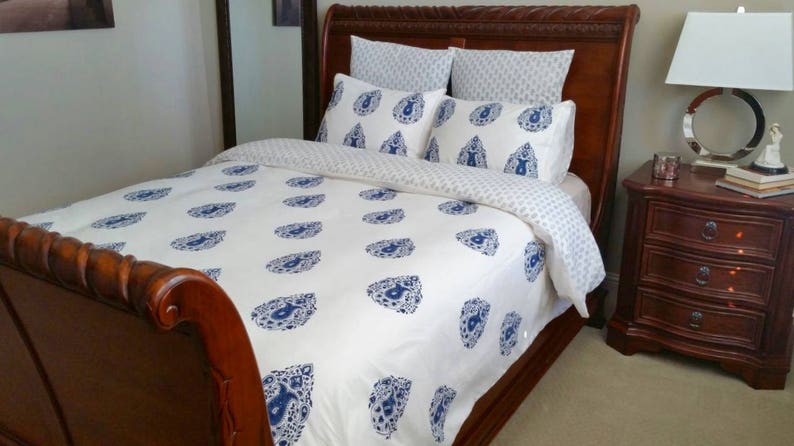 Queen duvet cover blue duvet cover duvet cover queen Doona covers Comforter covers Hand block printed blue bed cover queen bedding