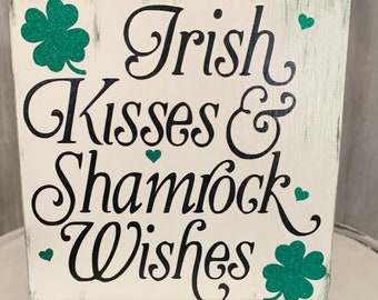 St Patrick's Day Mini tiered tray decor, Irish Kisses Shamrock Wishes, Mini Sign, home decor, Irish decor, Farmhouse Decor, St. Patty's Day