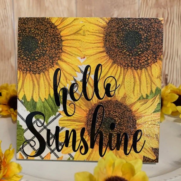 Sunflower, Hello Sunshine Mini Sign, Sunflower Mini Tiered Tray Decor, Summer Decor, Sunflower Farmhouse, Kitchen, Home, Decor