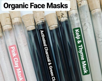 Organic Face Mask Sampler Pack, Pink Clay Mask, Kelp & Thyme Mask, Activated Charcoal Mask, Self Care, Vegan Cosmetics, Cruelty-Free Beauty!