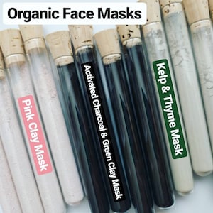 Organic Face Mask Sampler Pack, Pink Clay Mask, Kelp & Thyme Mask, Activated Charcoal Mask, Self Care, Vegan Cosmetics, Cruelty-Free Beauty!