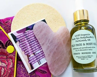 Gua Sha Facial Kit, Rose Quartz Gua Sha Stone, Kelp Facial Oil, Facial Massage, Facial Sculpting, Cruelty-Free Beauty, Facial Care!