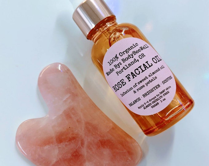 Gua Sha Facial Kit, Rose Facial Oil, Rose Quartz Gua Sha, Bath & Beauty, Self Care, Cruelty Free Beauty, Facial Massage, Facial Sculpting!