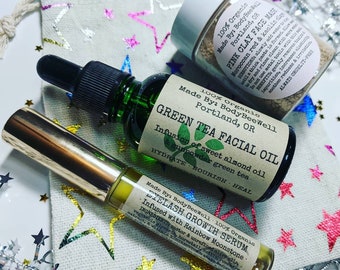 Aging Gracefully Beauty Bundle, Eyelash Growth Serum, Pink Clay Face Mask, Green Tea Facial Oil, Cruelty Free Beauty, Spa Bundle, Self Care!