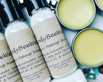 Removedor de maquiagem orgânico, removedor de maquiagem à prova d'água, removedor de maquiagem para os olhos, cosméticos veganos, água de rosas, beleza sem crueldade!