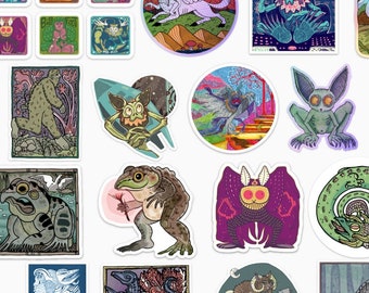 Mothman, Bigfoot, Loveland Frogman, and Other Cryptid Stickers Pack | Sticker Collection Mystery Package