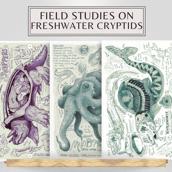 Cryptid Anatomy Study Drawings & Prints - Freshwater, Aquatic Animal LARP Creature Journal