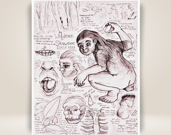Wildman of Ohio, Bigfoot Cryptid Anatomy Study Sketch Print