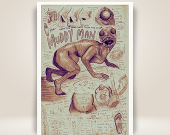 Macabre Zombie Monster Anatomy Study Drawing & Print - LARP Creature Journal