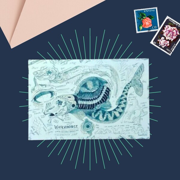 Cryptid Postcard,  Aquatic Fish Mini Print, Animal Wall Art, Small Gift, and Greeting Card