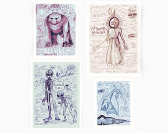 Roswell Alien, Flatwoods Monster, and Other Extraterrestrials | Field Journal & LARP Anatomy Prints