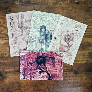 Mothman, Cryptid, Fae, and Folklore Postcard Set & Mini Art | Field Sketch Set #6