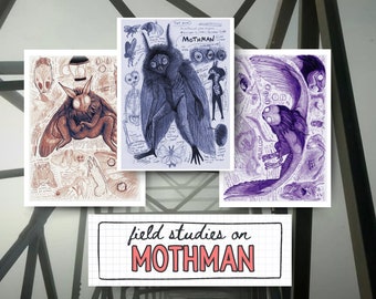 Mothman Cryptid Anatomy Study Drawings & Prints - LARP Monster Journal