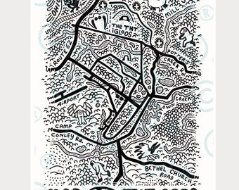 Mothman Map of the TNT Area Print | West Virginia Cryptozoology and Folklore Art