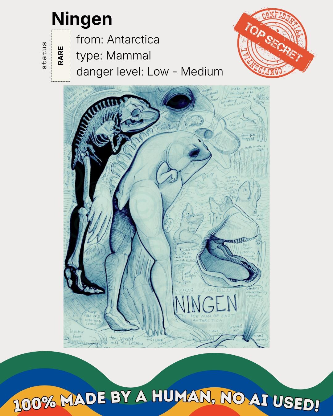 Printable Neingan Cryptid Print | Ningen: Antarctica Cryptozoology Field Guide Art - Etsy
