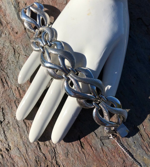 Vintage 1980s Monet Heavy Bracelet Silver Tone - image 1