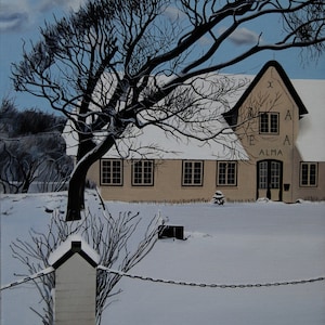 Winter landscape, Landscape with a house, Oil on canvas, Realism painting, certificate attached , 19.7 x 15.7 in /50 x 40 cm