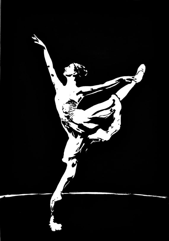 Noir Et Blanc 80 Ballerine Dessin Danse Peinture Danseur Portrait De Femme Acrylique Sur Papier Moderne Cadeau Art Foncé Graphique 30 X 42
