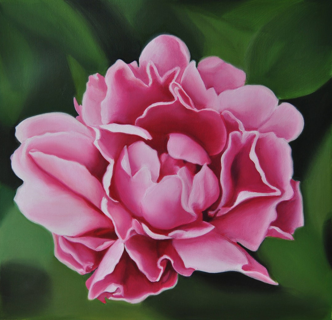 Original Pink Peony Oil Painting, Realism Floral Art (30x30 Cm) - Etsy