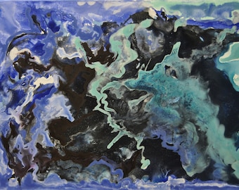 Original Blue Abstract Acrylic Painting, Contemporary Art (15.7 x 21.7 in)