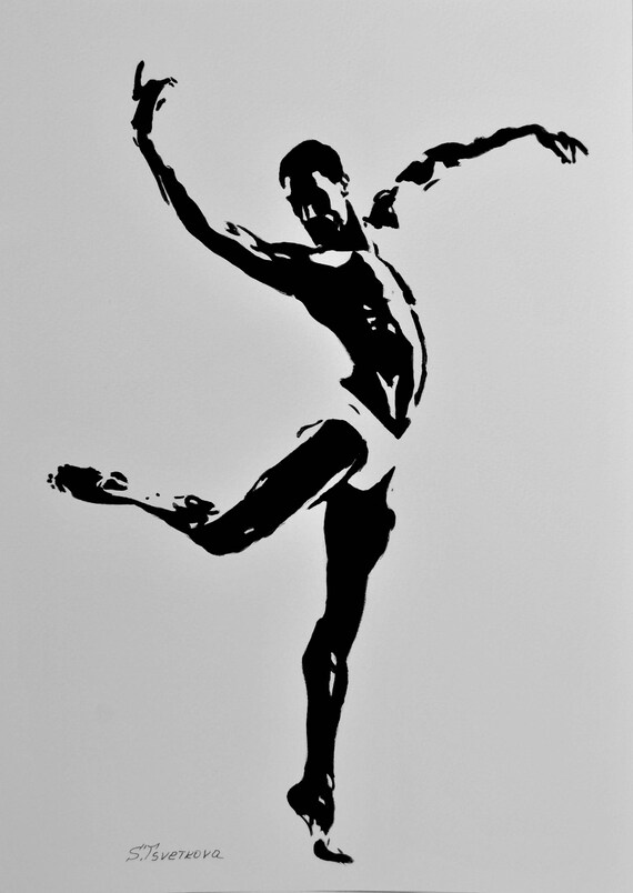Noir Et Blanc 50 Danseur De Dessin Ballet Art Moderne Corps Abstrait Idée Cadeau Portrait Dhomme Art Mural Graphique Illustrative 35 X 25