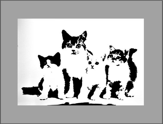 black and white kitten drawing