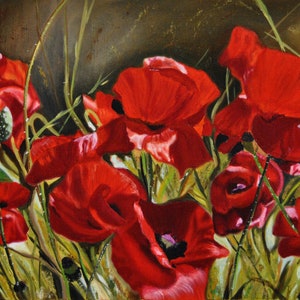 Poppies, Original Oil Painting, Red poppy, Papaver, Flower painting, Womans gift,  Hand Painted , Realism, 18.1 x 13 in