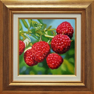 Raspberries Painting, Framed,Original Oil Paintings, Red Fruit, Nature, Fruit, Food Art, Realism, Home Decor, Still life with raspberries