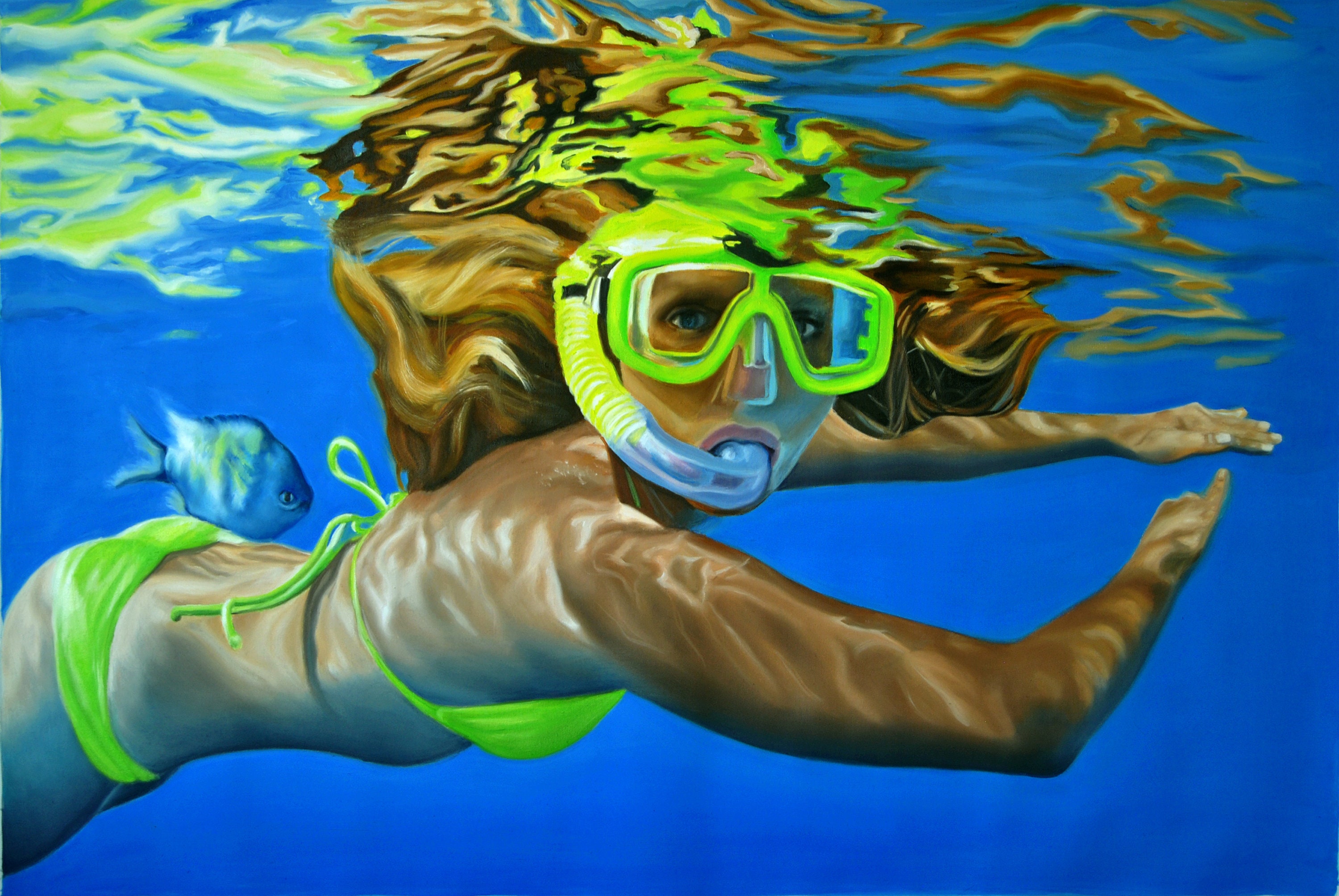 Under Water, Scuba Diving, Large Wall Art, Canvas Painting, Original, Nude  Woman, Erotic Painting, Water, Swimming, Blue Art, 90 X 60 Cm - Etsy Israel