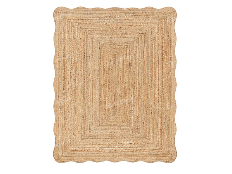 Natural Jute Rug- Wavy Edge Rug, Scalloped Jute Rug Jute Scallop Rug Wavy Edge Jute Rug Scalloped Border Rug Handbraided Rug Custom Jute Rug