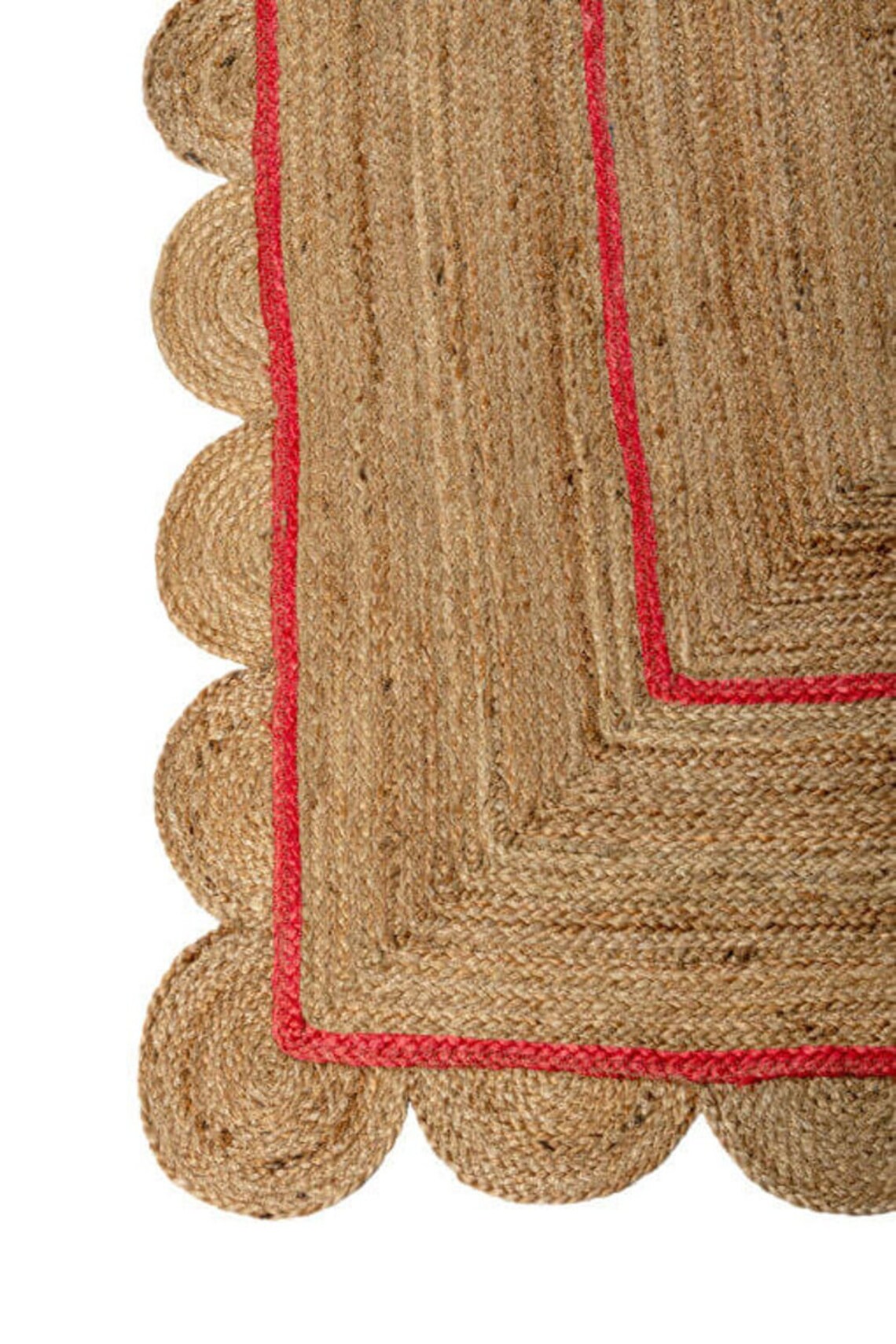 Red Jute Scalloped Rug Scallop Rug Runner Living Room 4 X 6 Etsy UK