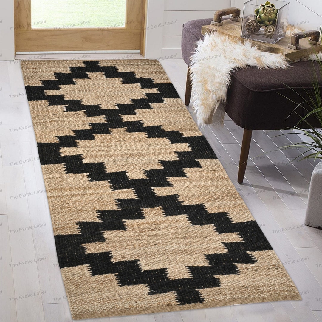 Antique Pattern Jute Stair Runner Carpet Extra Long 22 Feet, Boho Hemp