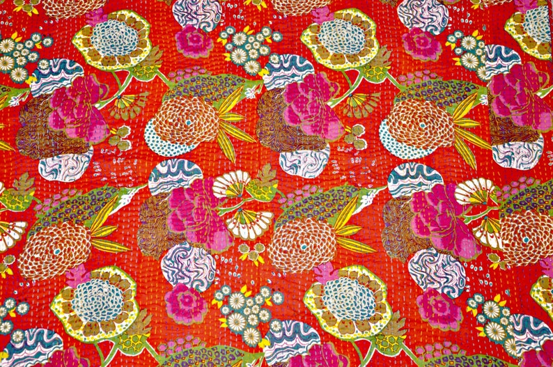 Red Kantha Quilt in Queen Size Fair Trade Kantha Throw Indian Etsy