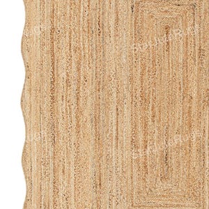 Natural Jute Rug- Wavy Edge Rug, Scalloped Jute Rug Jute Scallop Rug Wavy Edge Jute Rug Scalloped Border Rug Handbraided Rug Custom Jute Rug