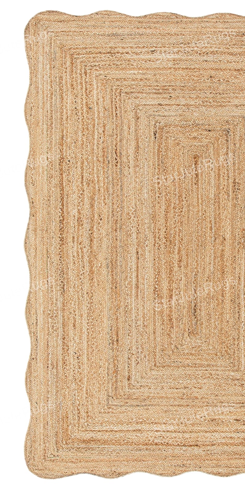 Natural Jute Rug- Wavy Edge Rug, Scalloped Jute Rug Jute Scallop Rug Wavy Edge Jute Rug Scalloped Border Rug Handbraided Rug Custom Jute Rug