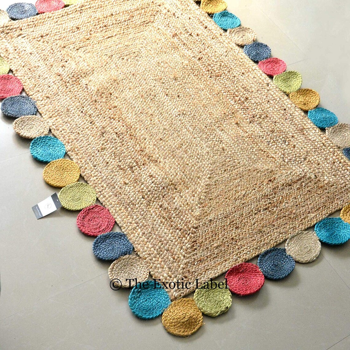 Coin Patterned Rectangular Rag Rug Hand Woven Jute Rug Solid Etsy