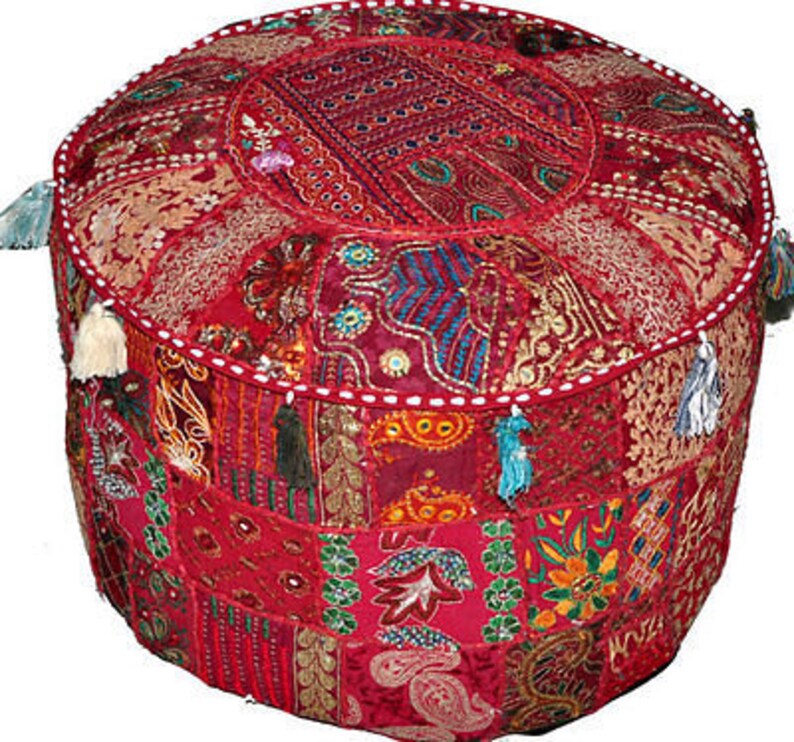 Decorative Bohemian Poufs Ottoman Indian Handmade Maroon Bean Etsy