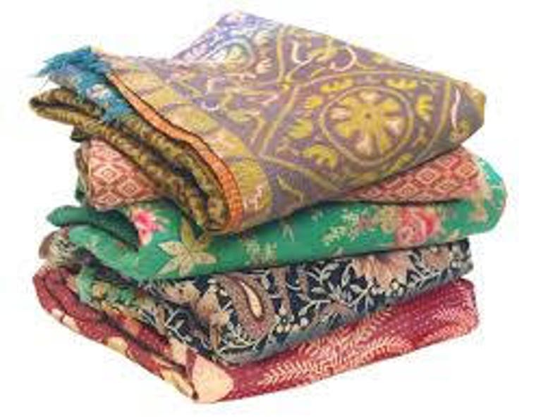 3 pc vintage kantha throw indian handmade kantha quilt hand quilted sari kantha gudri applique baby blanket