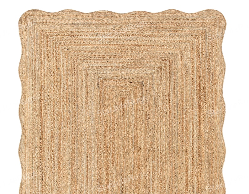 Natural Jute Rug- Wavy Edge Rug, Scalloped Jute Rug Jute Scallop Rug Wavy Edge Jute Rug Scalloped Border Rug Handbraided Rug Custom Jute Rug