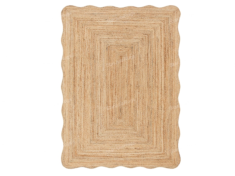 Natural Jute Rug- Wavy Edge Rug, Scalloped Jute Rug Jute Scallop Rug Wavy Edge Jute Rug Scalloped Border Rug Handbraided Rug Custom Jute Rug