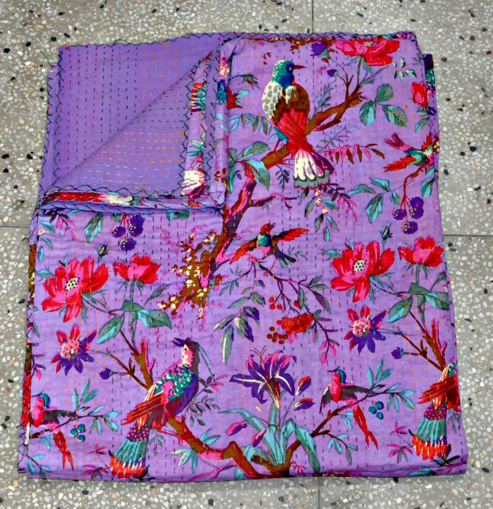 Handmade Baby Blanket Queen Size Kantha Coverlet Boho Kantha Etsy