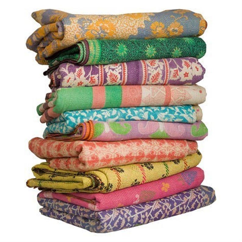 3 pc vintage kantha throw indian handmade kantha quilt hand quilted sari kantha gudri applique baby blanket