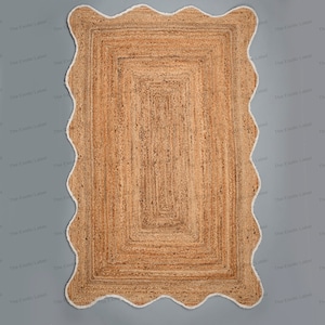 Wave Edge Rug Wavy Edge Jute Rug Runner Jute Scalloped Rug for Dining Room - Etsy