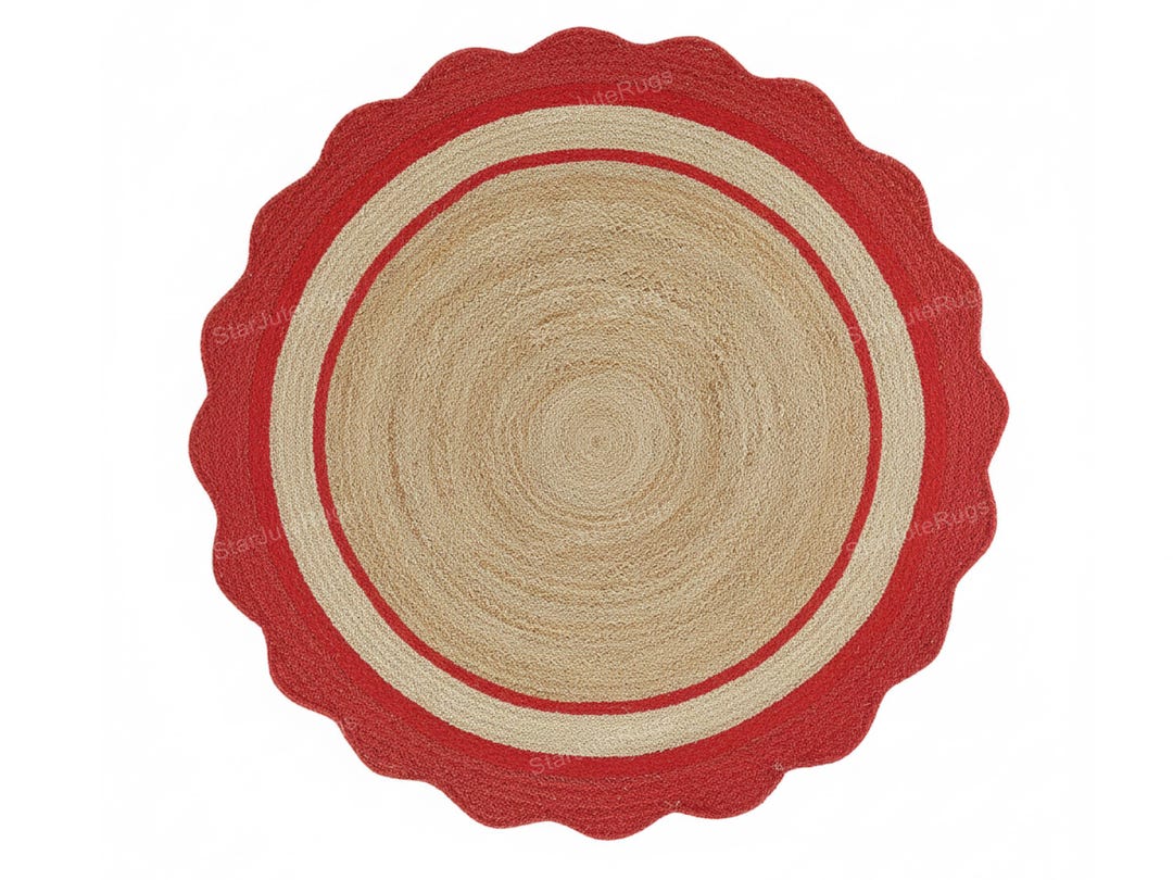 Natural Wavy Round Rug | Scalloped Jute Circle Rug | Wavy Border Round ...