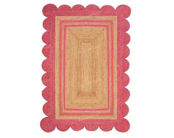 Bohemian Area Rug, Scalloped Jute Rug, Rectangle Jute Rug, Jute Runner Rug, Jute Scallop Rug, Scalloped Edge Rug, Hallway Rug, Kitchen Rug