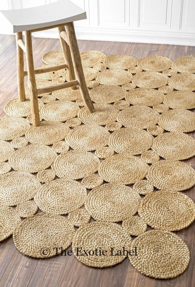 Floor area runner Natural color ecofriendly mat Amish handmade natural jute rug Unique patterned rag rug