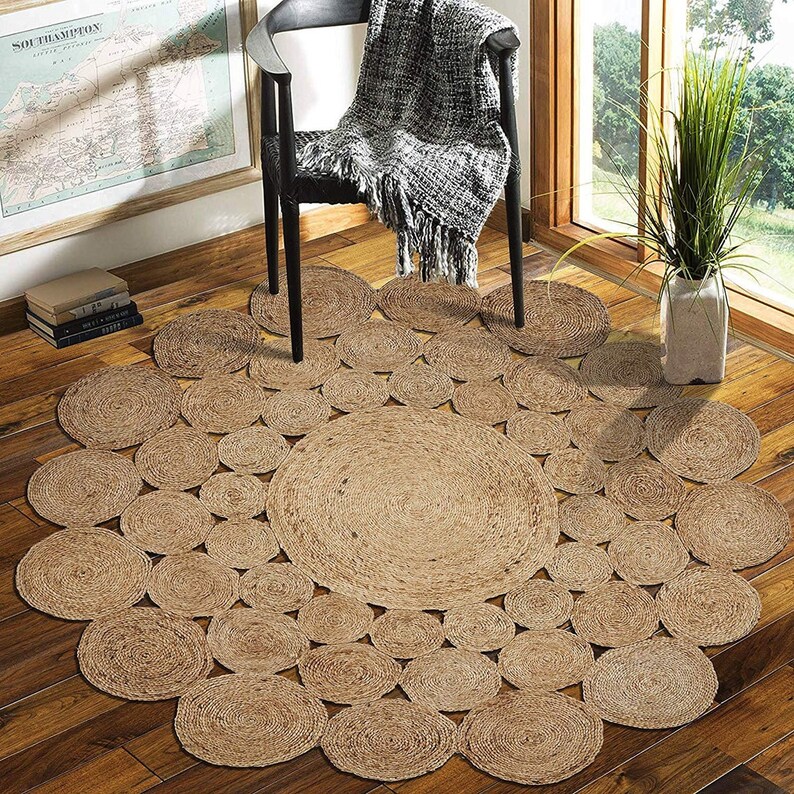 Braided Jute Round Rugs Reversible Hand Braided Kitchen Floor Etsy