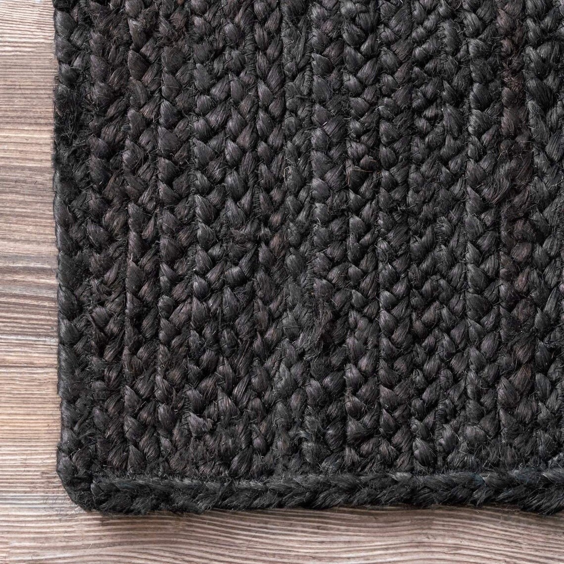 Hand Braided Bohemian Black Color Pure Jute Runner Area Rug Etsy