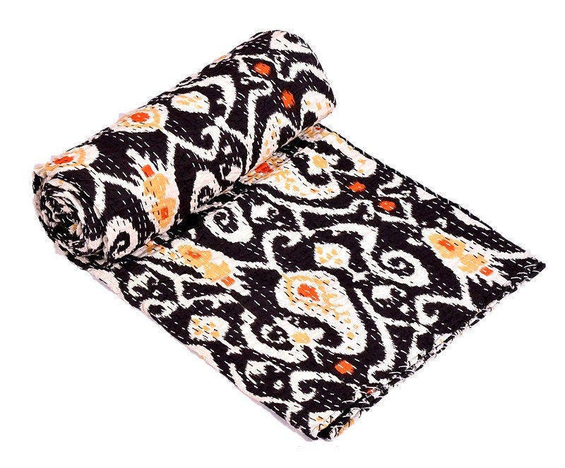 Black Paisley Kantha Throw Queen Kantha Throw Indian Handmade Etsy