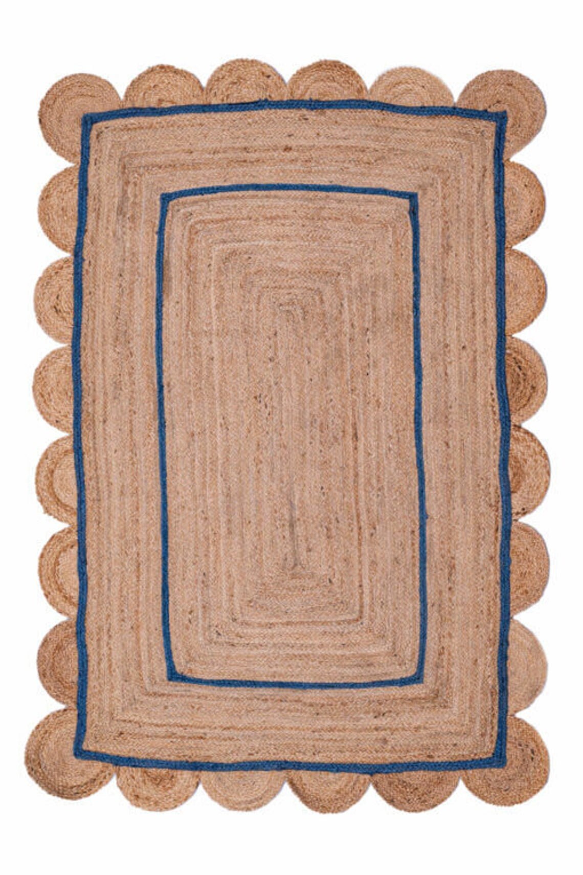Navy Blue Scallop Rug Braided Scalloped Jute Rug Scalloped Etsy UK